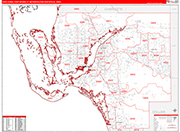 Cape Coral-Fort Myers Metro Area Wall Map Red Line Style